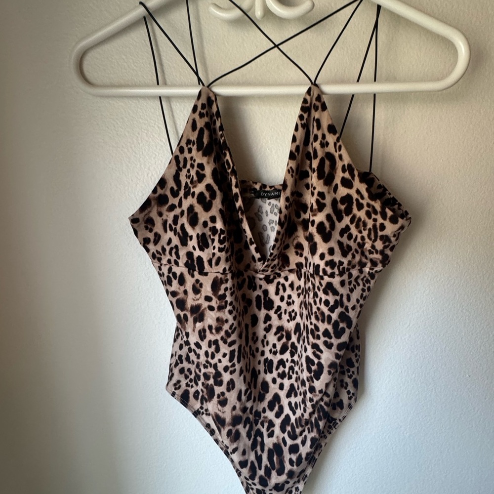 Leopard Print One-Piece Bodysuit - Brown